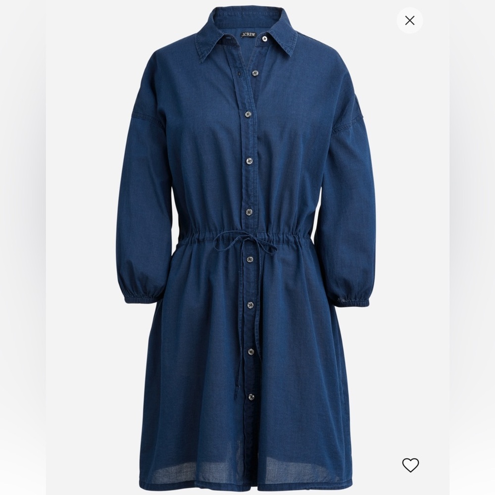 JCrew Cinched Button-Up Shirt-Dress in Indigo Cotton Voile